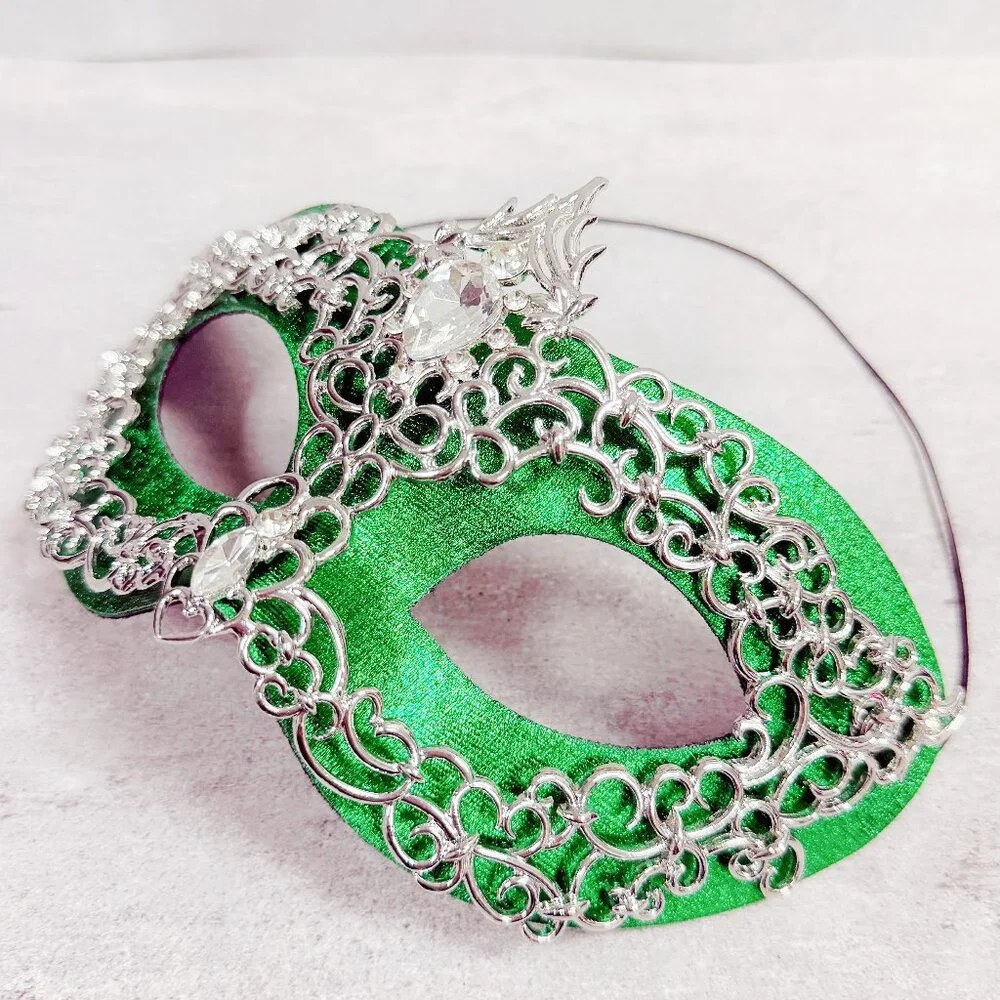 2 in 1 green mask, Masquerade party wedding, silver masquerade mask, Party mask